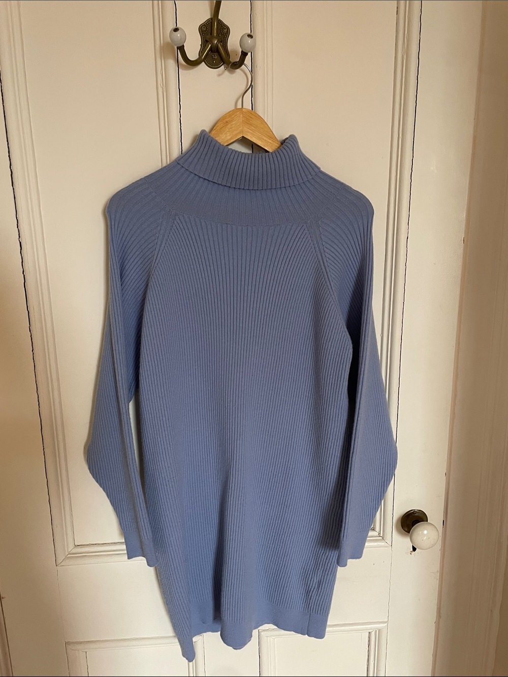 Light Blue Ribbed Turtleneck Sweater Dress